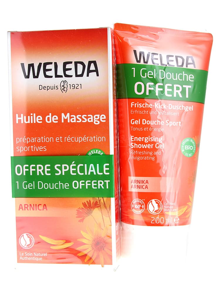 Weleda Huile de Massage à l'Arnica Récupération Sportive 200 ml + Gel Douche Sport à l'Arnica 200 ml